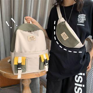 Color Block Backpack With Zip Sling Bag / Bag Charm