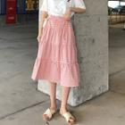 Gingham Midi A-line Tiered Skirt