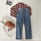 Plain High-waist Frayed Cropped Pants