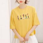 Short-sleeve Embroidered T-shirt Yellow - One Size