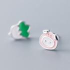 Non-matching 925 Sterling Silver Pig & Vegetable Earring 1 Pair - S925 Silver - One Size