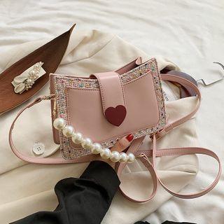 Heart Detail Faux Pearl Hobo Bag