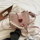 Heart Detail Faux Pearl Hobo Bag
