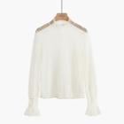 Mock-neck Dotted Mesh Top Almond - One Size