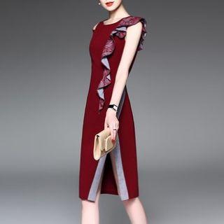 Ruffle Sleeveless Asymmetrical Sheath Dress