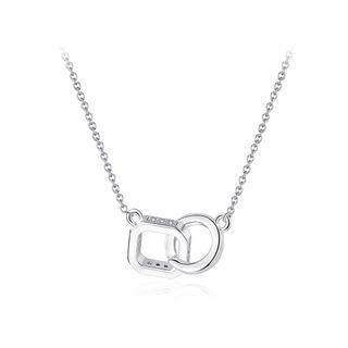 Simple Personality Geometric Square Circle Necklace With Cubic Zirconia Silver - One Size