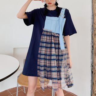 Elbow-sleeve Asymmetrical Mini A-line Dress