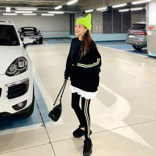 Set: Piped Layered-hem Oversized Pullover + Leggings
