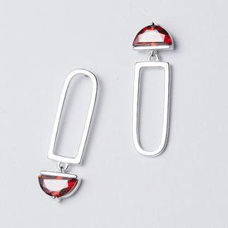 925 Sterling Silver Rhinestone Asymmetric Drop Earring