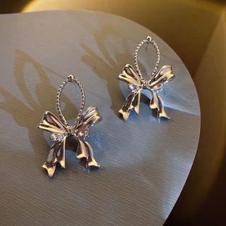 Bow Hoop Stud Earring 1 Pair - Ndyz610 - Silver - One Size