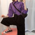 3/4-sleeve Loose-fit Shirt/ Cropped Wide-leg Suspender Pants