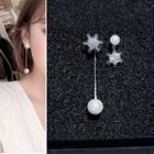 Non-matching Faux Pearl Rhinestone Snowflake Dangle Earring