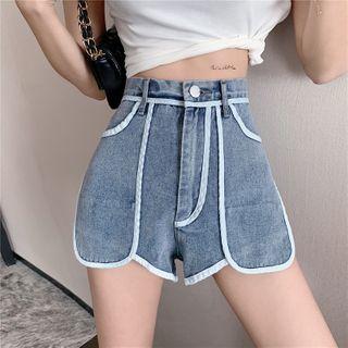 Contrast Trim High-waist Denim Shorts