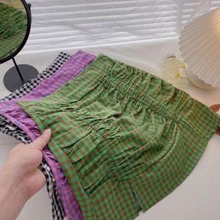Two-tone Plaid High-waist Skirt