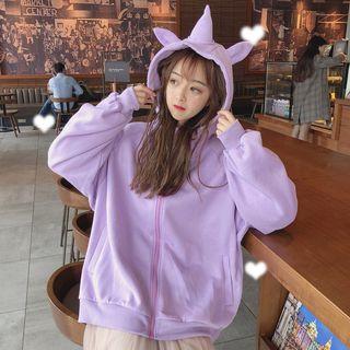 Horn Accent Hooded Zip Jacket