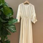 Set: Polka-dot Lace-trim Dress + Slipdress Cream - One Size