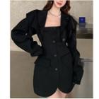 Cropped One-button Blazer / Strapless Mini A-line Dress