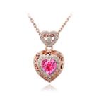 Fashion Heart Pendant With Rose Red Austrian Element Crystal And Necklace