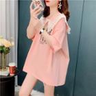 Short-sleeve Lace Collar Cow Print T-shirt