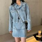 Denim Jacket / Frayed Denim A-line Skirt