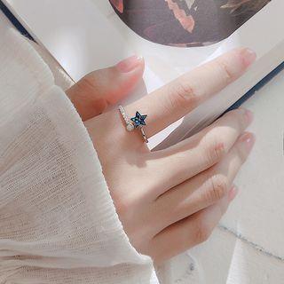 925 Sterling Silver Rhinestone Star Open Ring X743 - Blue - One Size