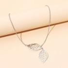Leaf Alloy Pendant Necklace Silver - One Size