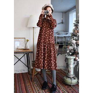 Floral Pattern Shirred Long Dress