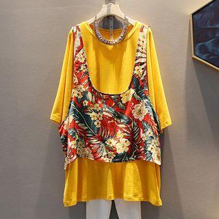 Set: 3/4-sleeve T-shirt + Floral Tank Top