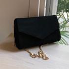 Faux Suede Flap-cover Crossbody Bag Black - One Size