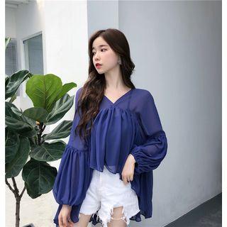 V-neck Chiffon Bell-sleeve Top