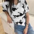 Short-sleeve Cow Print Knit Top
