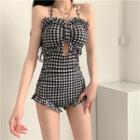 Houndstooth Ruffled Swimsuit
