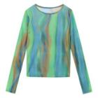 Long-sleeve Tie-dye Mesh Top Green - One Size