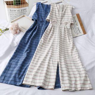 Checker Sleeveless Wide Overalls