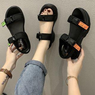 Platform Wedge Lettering Ankle Strap Sandals