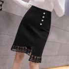 Lace Trim Midi Pencil Skirt