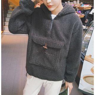Lettering Embroidered Half-zip Hoodie