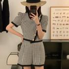 Gingham Cropped Blouse / Wide Leg Shorts