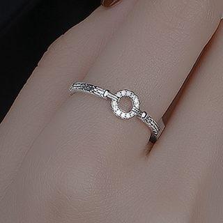 Rhinestone Alloy Open Ring Cut Out Circle - Rhinestone - Silver - One Size