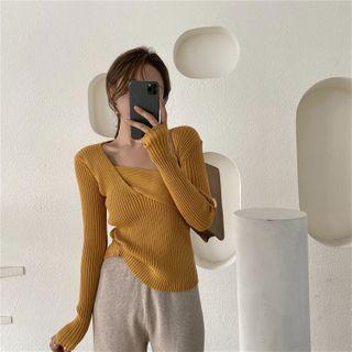 Long-sleeve Rib Knit Blouse
