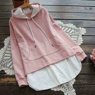 Mock Two-piece Long-sleeved Pocketed Hoodie