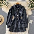 Faux Leather Button-up Coat Dress