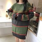 Patterned Side Slit Long Sweater