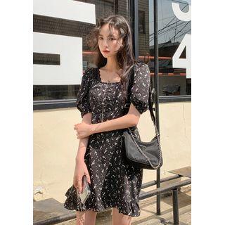 Puff-sleeve Floral Minidress