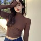 Long-sleeve Turtleneck Fitted Crop Top