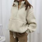 Zip-front Drawcord-hem Sherpa-fleece Pullover Ivory - One Size