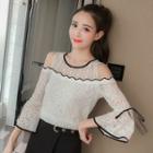 Bell-sleeve Cold Shoulder Lace Top