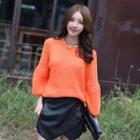 Round-neck Puff-sleeve Knit Top