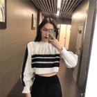 Striped Long-sleeve Cropped Top / Striped Harem Pants