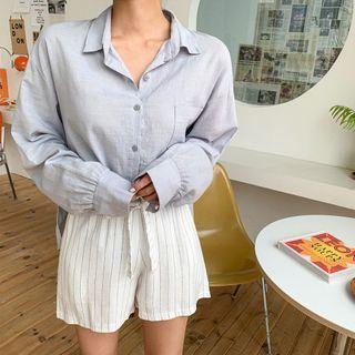 Drop-shoulder Pocket-trim Shirt